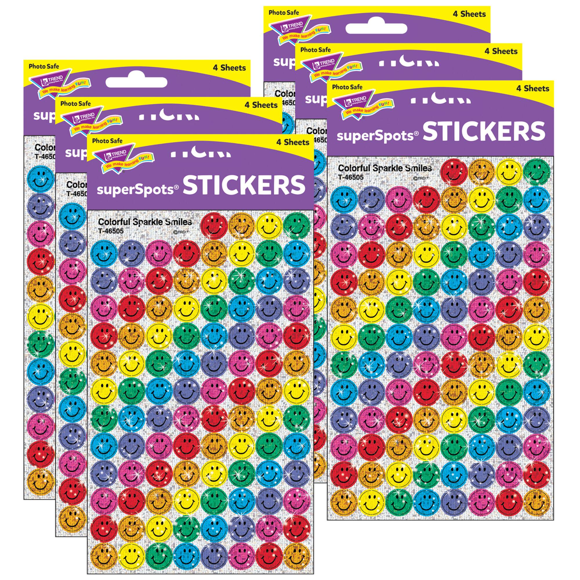 Trend Enterprises® superSpots® Colorful Smiles Sparkle Stickers, 6 Packs of 400ct.